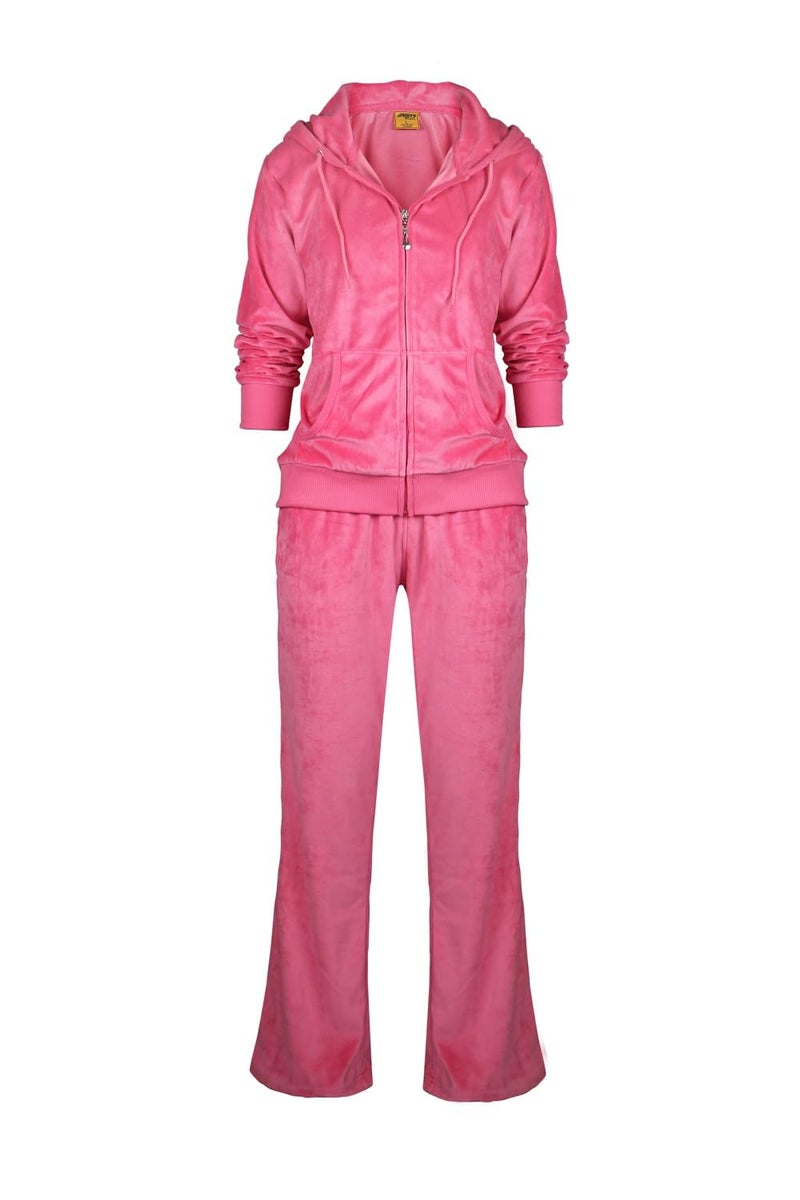 Facitisu Tracksuit for Women Set 2 Piece Joggers Velour Jogging Sweat Outfits Hoodie and Sweatpants Set M, Coral - Image 1